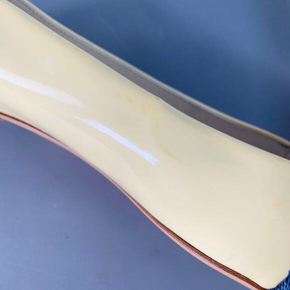 GUCCI Vintage 10 Vernice Beige Red Blue Patent Leather Web Bamboo Buckle Flats - Picture 12 of 15